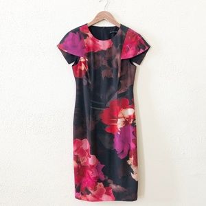 Black Halo Floral Midi Dress - Black and Pink
